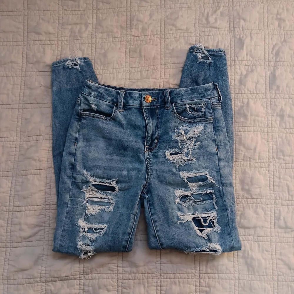 American Eagle Outfitters Ripped Blue Skinny Jeans